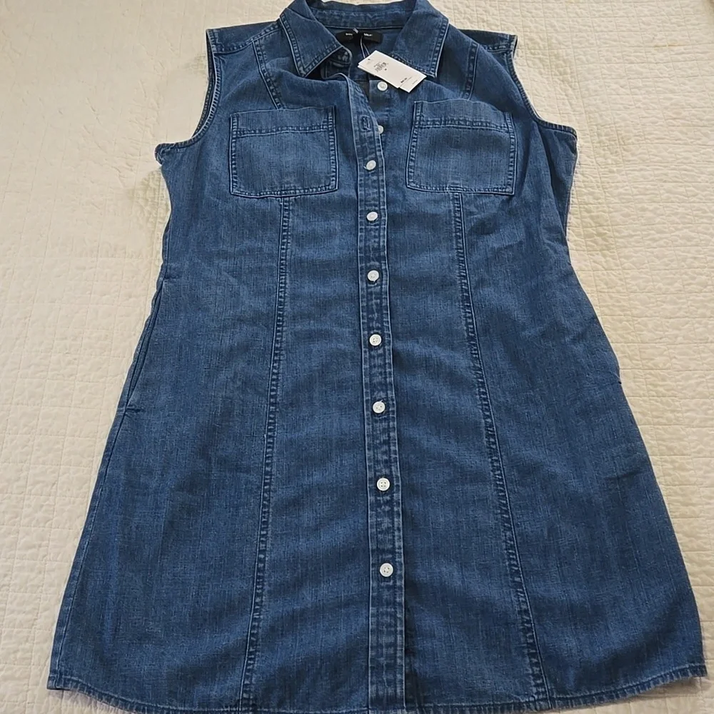 Banana Republic New With Tags Seamed Denim Midi Dress Pockets Medium Sleeveless - Picture 2 of 9